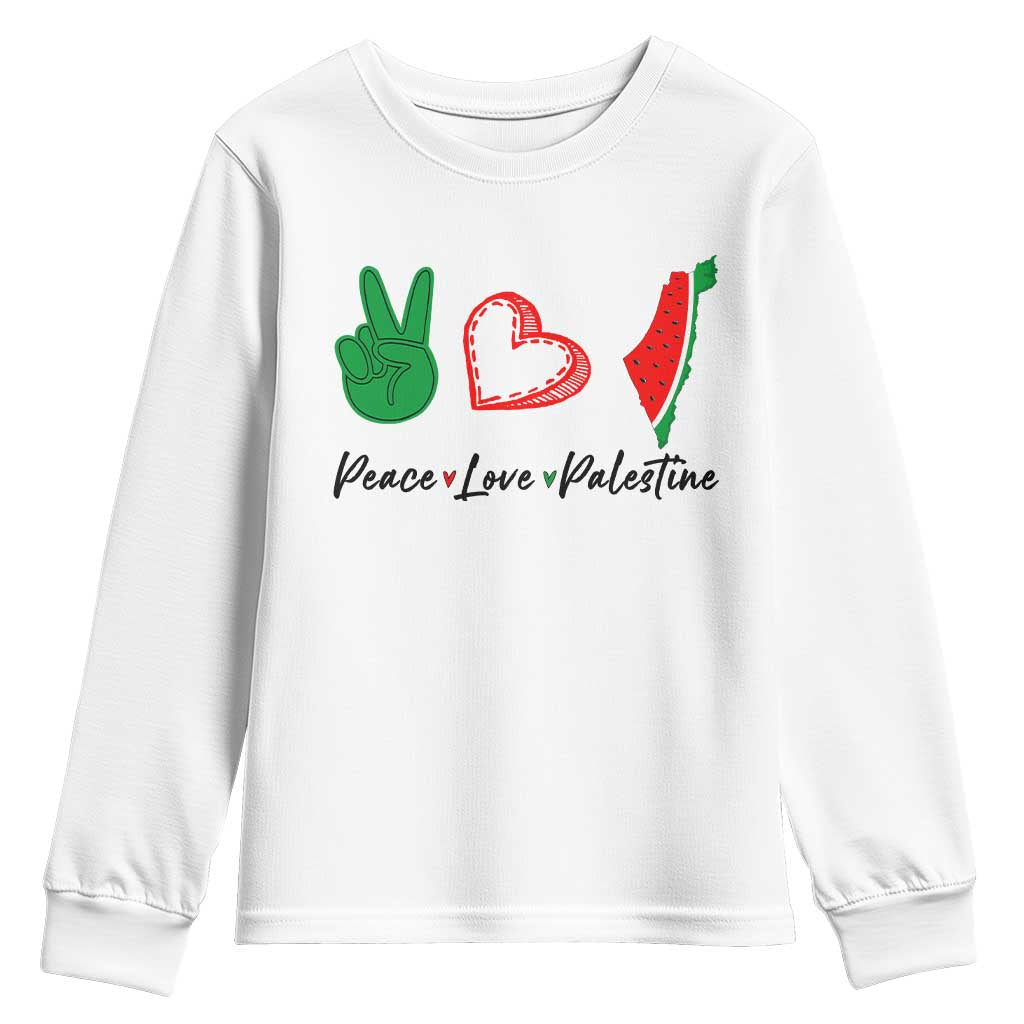 Peace Love Palestine Youth Sweatshirt Gaza Palestinian Flag TS10 White Print Your Wear