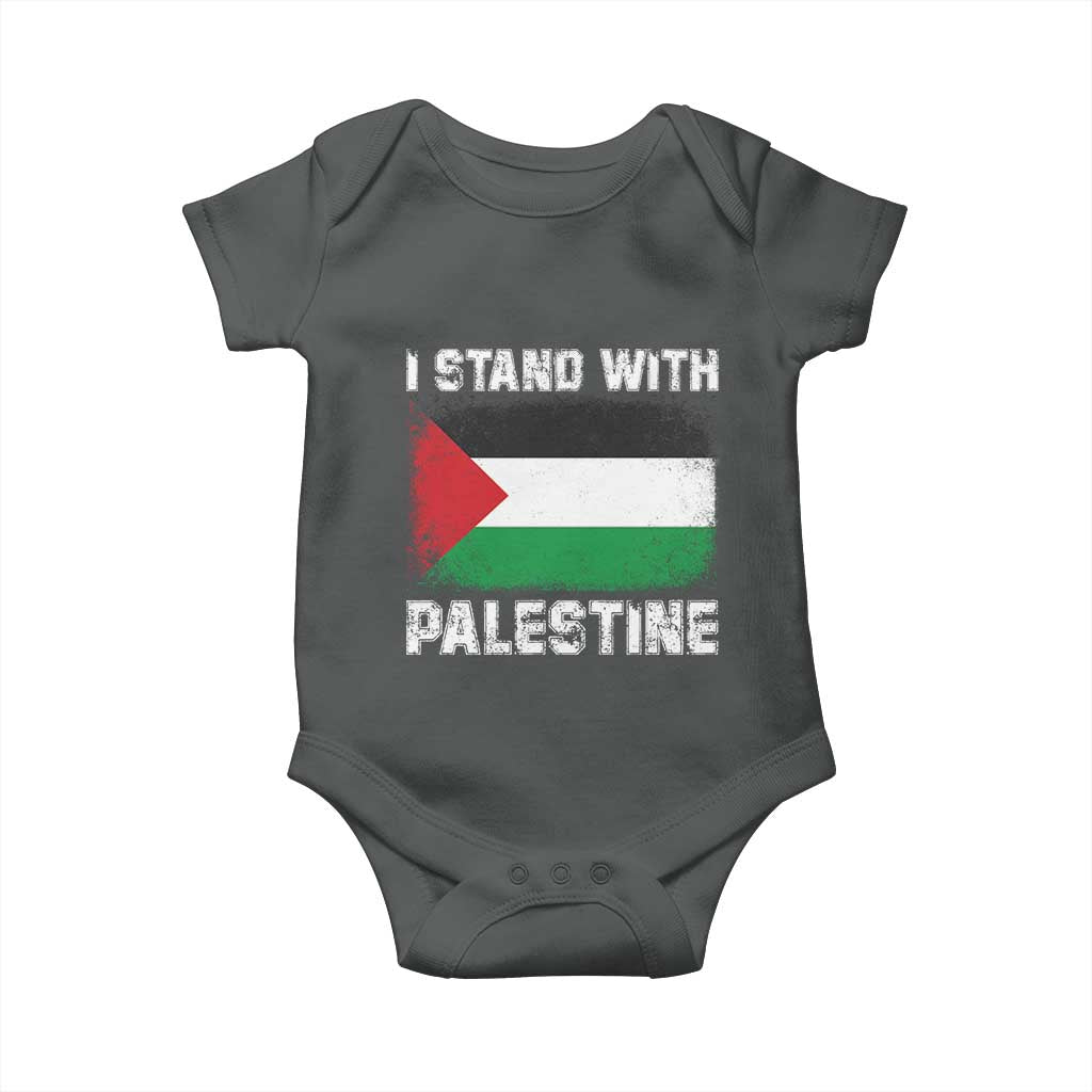 Stand With Palestine Baby Onesie - Gaza Palestinian Flag Solidarity Baby Bodysuit TS10 Dark Heather Print Your Wear