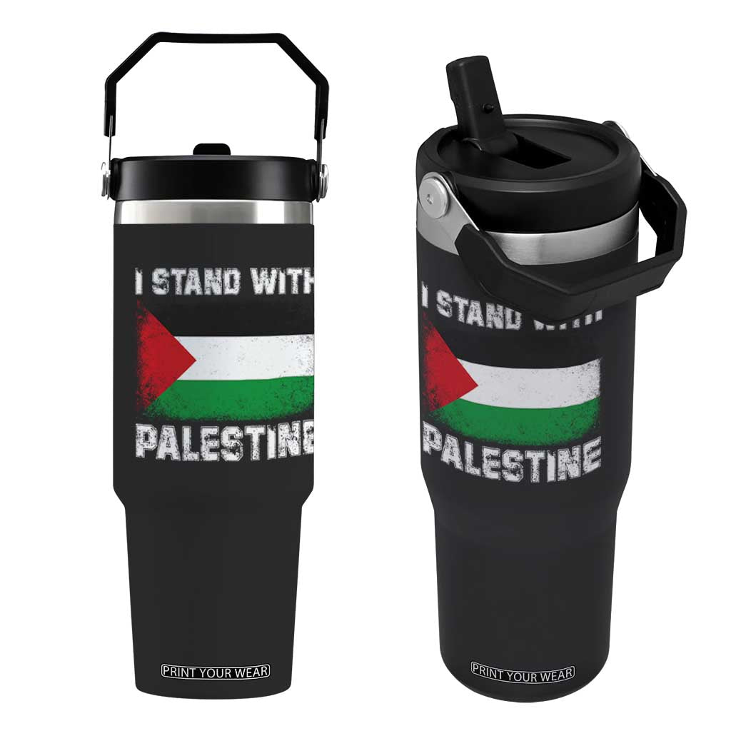 Stand With Palestine Flip Straw Tumbler Gaza Palestinian Flag TS10 One Size: 30 oz Black Print Your Wear