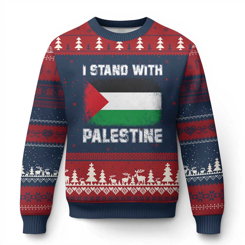 Stand With Palestine Ugly Christmas Sweater Gaza Palestinian Flag TS10 Navy Red Print Your Wear