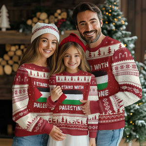 Stand With Palestine Ugly Christmas Sweater Gaza Palestinian Flag TS10 Red Beige Print Your Wear