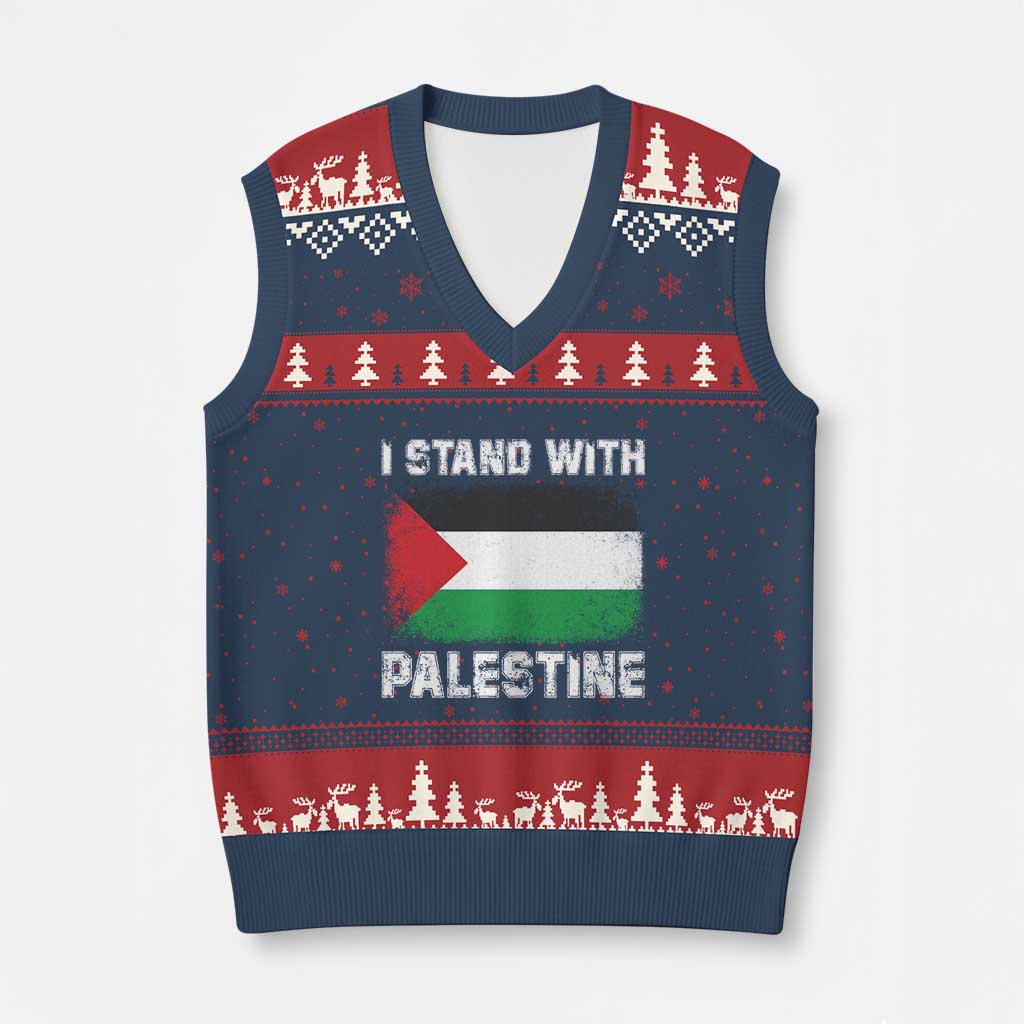 Stand With Palestine V-Neck Knit Sweater Vest Gaza Palestinian Flag TS10 Navy Red Print Your Wear