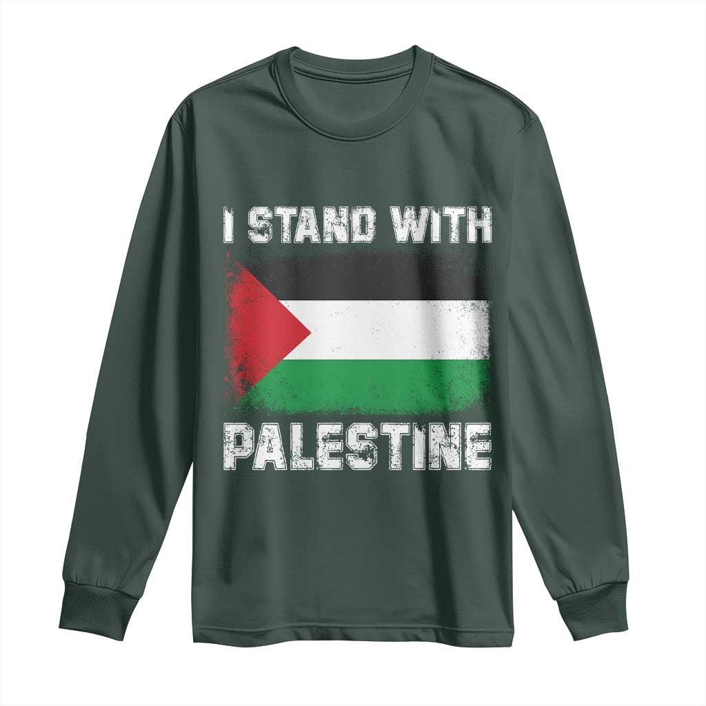 Stand With Palestine Long Sleeve Shirt Gaza Palestinian Flag TS10 Dark Forest Green Print Your Wear