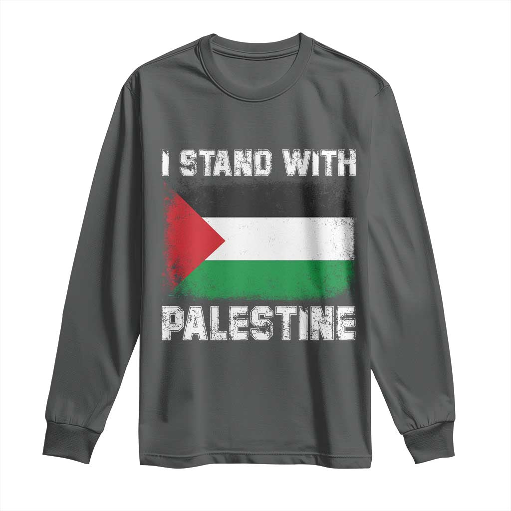 Stand With Palestine Long Sleeve Shirt Gaza Palestinian Flag TS10 Dark Heather Print Your Wear