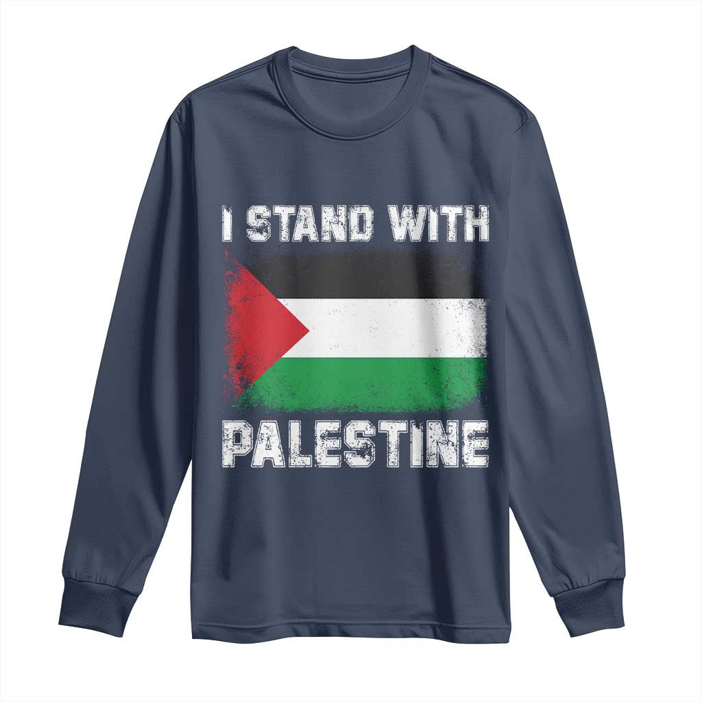Stand With Palestine Long Sleeve Shirt Gaza Palestinian Flag TS10 Navy Print Your Wear