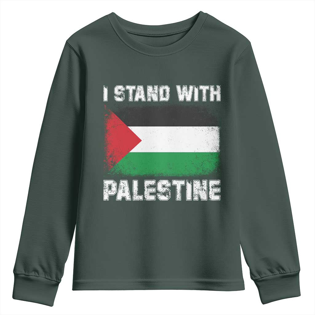 Stand With Palestine Youth Sweatshirt Gaza Palestinian Flag TS10 Dark Forest Green Print Your Wear