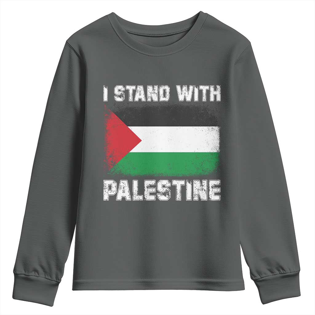Stand With Palestine Youth Sweatshirt Gaza Palestinian Flag TS10 Dark Heather Print Your Wear