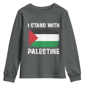 Stand With Palestine Youth Sweatshirt Gaza Palestinian Flag TS10 Dark Heather Print Your Wear