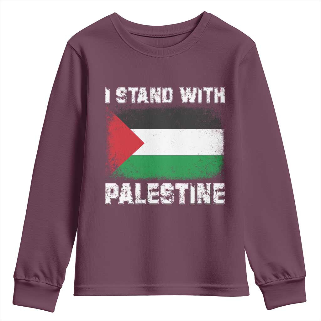 Stand With Palestine Youth Sweatshirt Gaza Palestinian Flag TS10 Maroon Print Your Wear