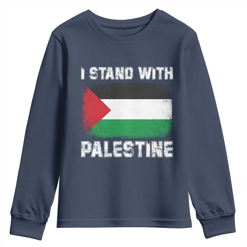 Stand With Palestine Youth Sweatshirt Gaza Palestinian Flag TS10 Navy Print Your Wear