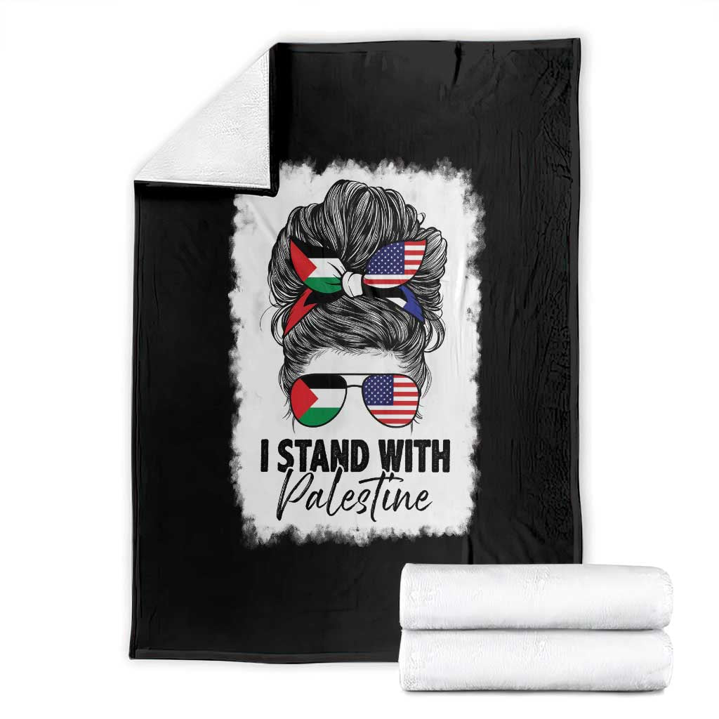 Stand With Palestine Throw Blanket Messy Bun Gaza Palestinian Flag TS10 Black Print Your Wear