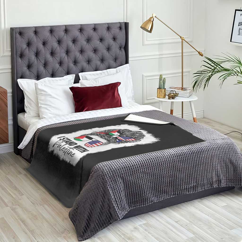 Stand With Palestine Throw Blanket Messy Bun Gaza Palestinian Flag TS10 Print Your Wear