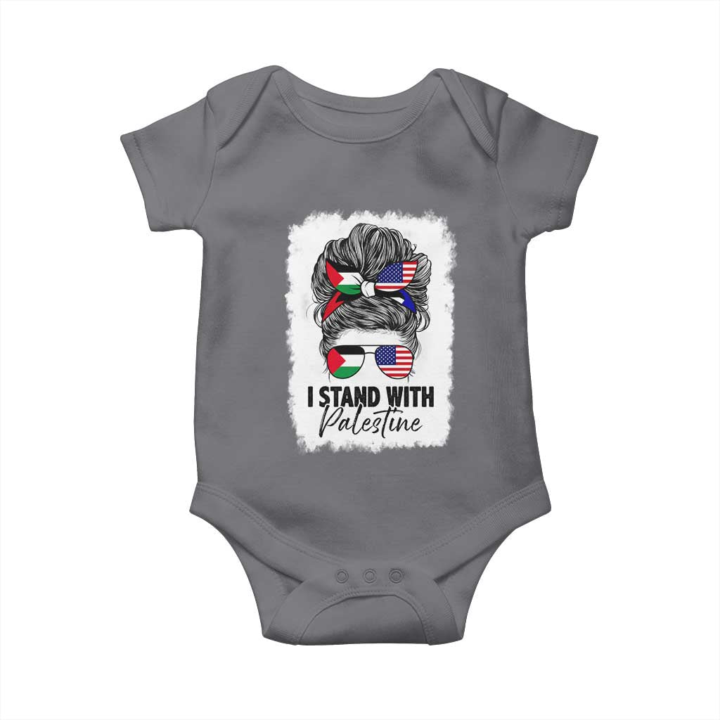 Stand With Palestine Baby Onesie Messy Bun Gaza Palestinian Flag TS10 Charcoal Print Your Wear