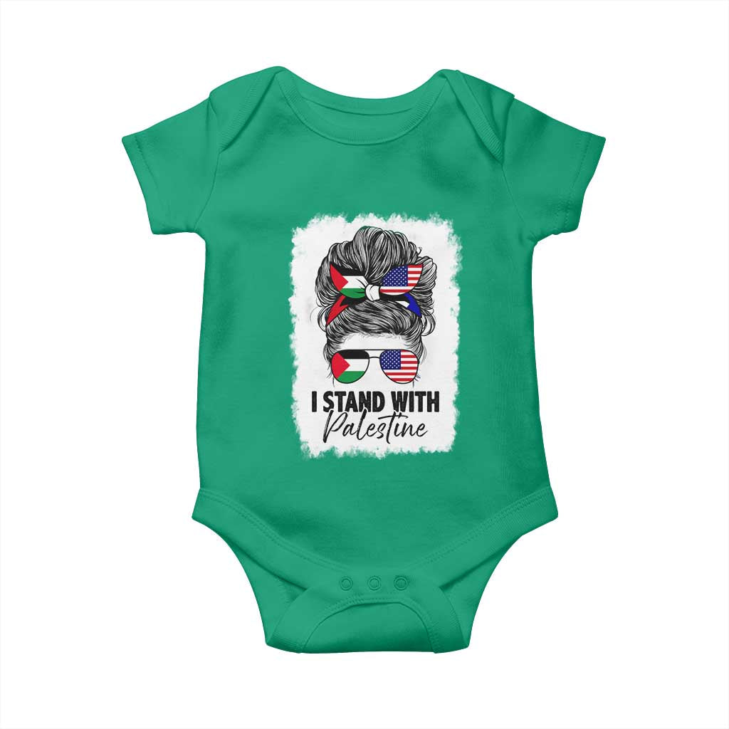 Stand With Palestine Baby Onesie Messy Bun Gaza Palestinian Flag TS10 Irish Green Print Your Wear