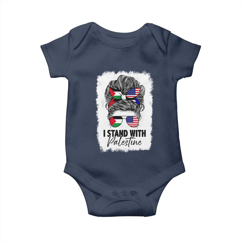 Stand With Palestine Baby Onesie Messy Bun Gaza Palestinian Flag TS10 Navy Print Your Wear
