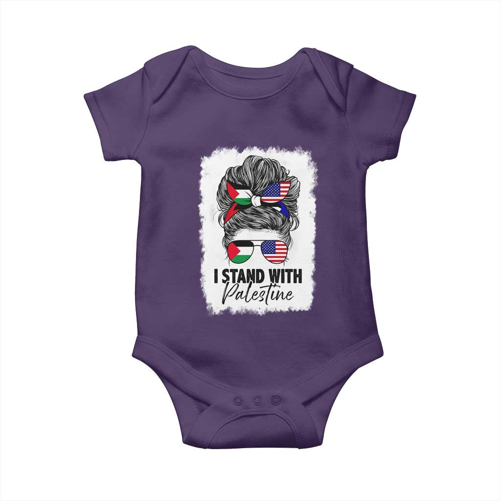 Stand With Palestine Baby Onesie Messy Bun Gaza Palestinian Flag TS10 Purple Print Your Wear