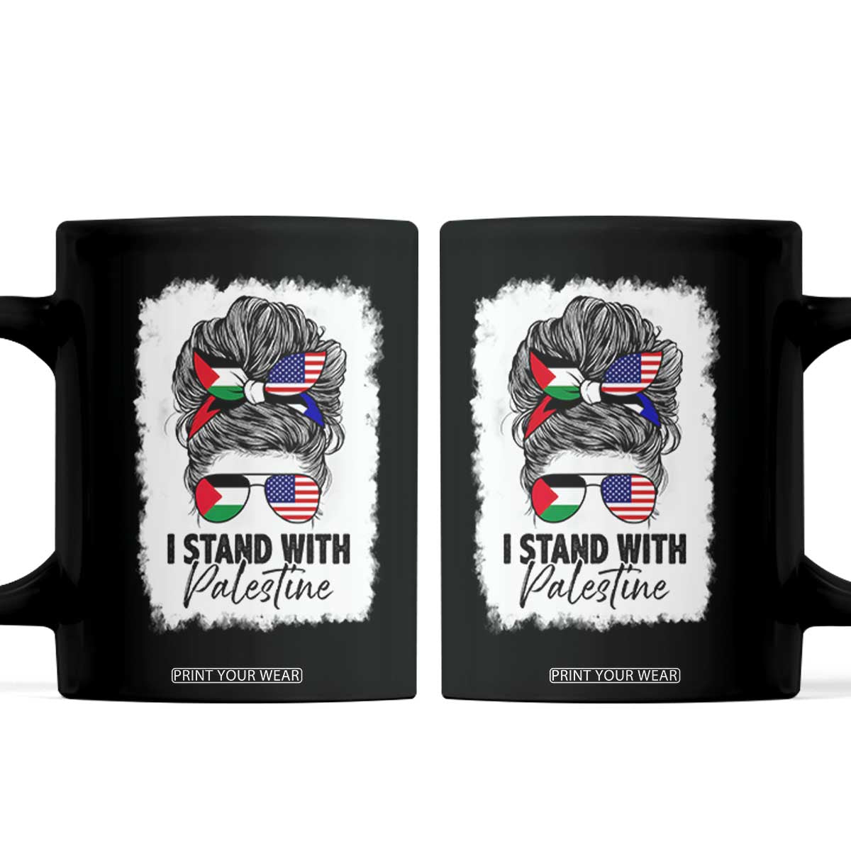 Stand With Palestine Coffee Mug Messy Bun Gaza Palestinian Flag TS10 Black Print Your Wear