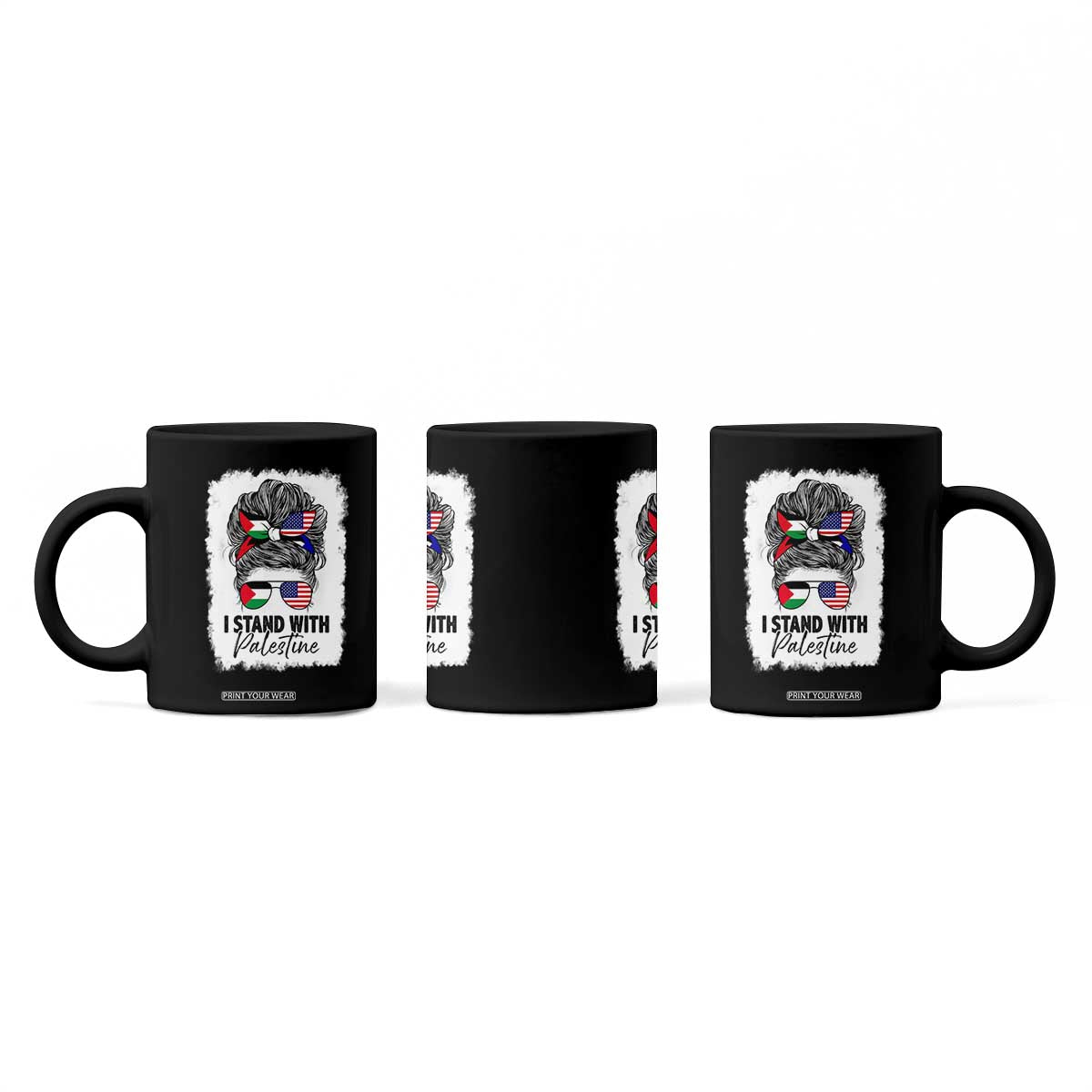 Stand With Palestine Coffee Mug Messy Bun Gaza Palestinian Flag TS10 Print Your Wear