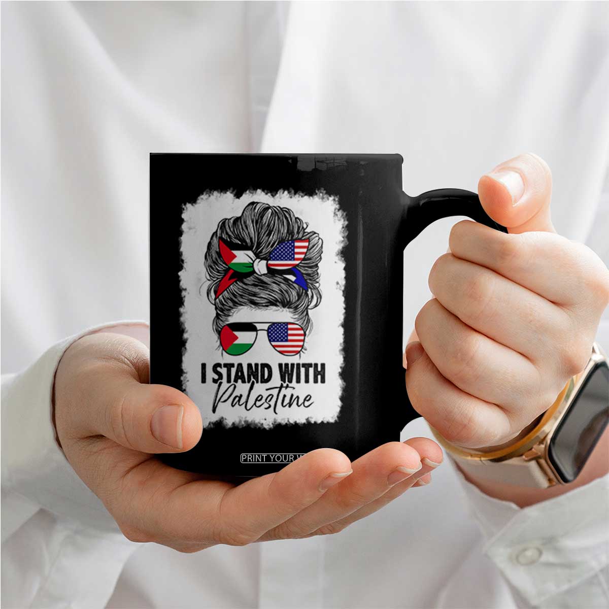 Stand With Palestine Coffee Mug Messy Bun Gaza Palestinian Flag TS10 Print Your Wear