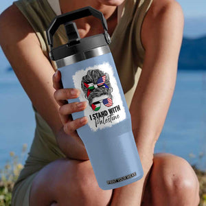 Stand With Palestine Flip Straw Tumbler Messy Bun Gaza Palestinian Flag TS10 One Size: 30 oz Light Blue Print Your Wear