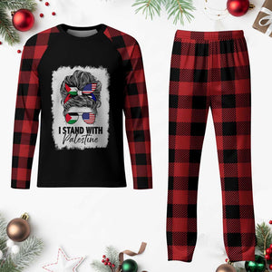 Stand With Palestine Plaid Pajama Set Messy Bun Gaza Palestinian Flag TS10 Buffalo Plaid Print Your Wear