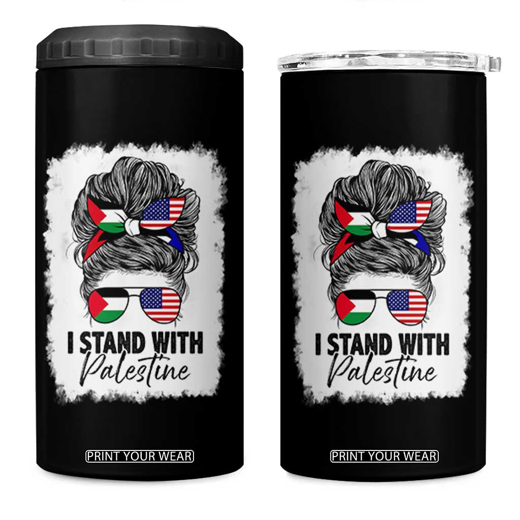 Stand With Palestine 4 in 1 Can Cooler Tumbler Messy Bun Gaza Palestinian Flag TS10 One Size: 16 oz Black Print Your Wear