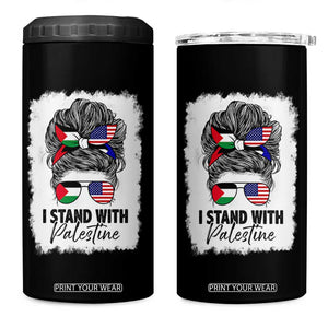 Stand With Palestine 4 in 1 Can Cooler Tumbler Messy Bun Gaza Palestinian Flag TS10 One Size: 16 oz Black Print Your Wear
