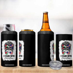 Stand With Palestine 4 in 1 Can Cooler Tumbler Messy Bun Gaza Palestinian Flag TS10 Print Your Wear