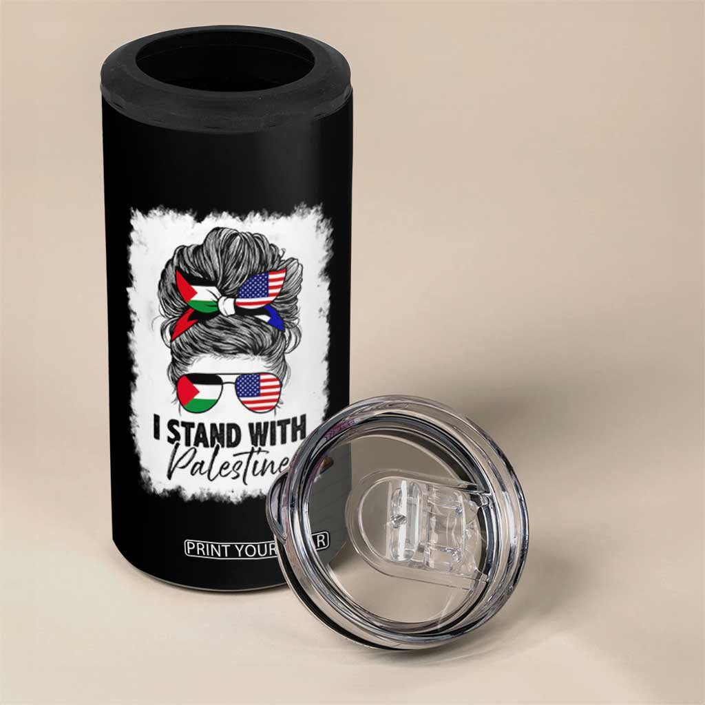 Stand With Palestine 4 in 1 Can Cooler Tumbler Messy Bun Gaza Palestinian Flag TS10 Print Your Wear