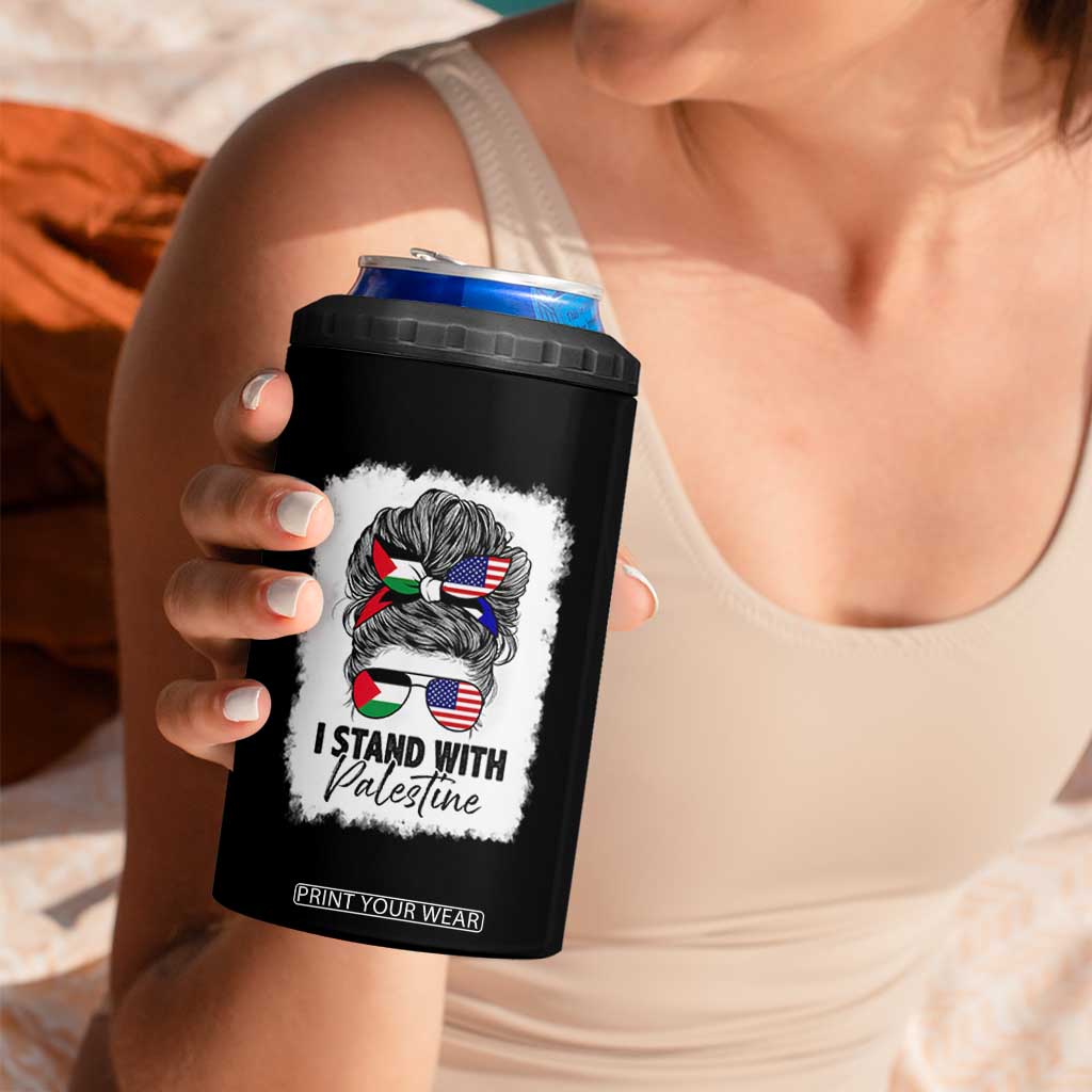 Stand With Palestine 4 in 1 Can Cooler Tumbler Messy Bun Gaza Palestinian Flag TS10 Print Your Wear