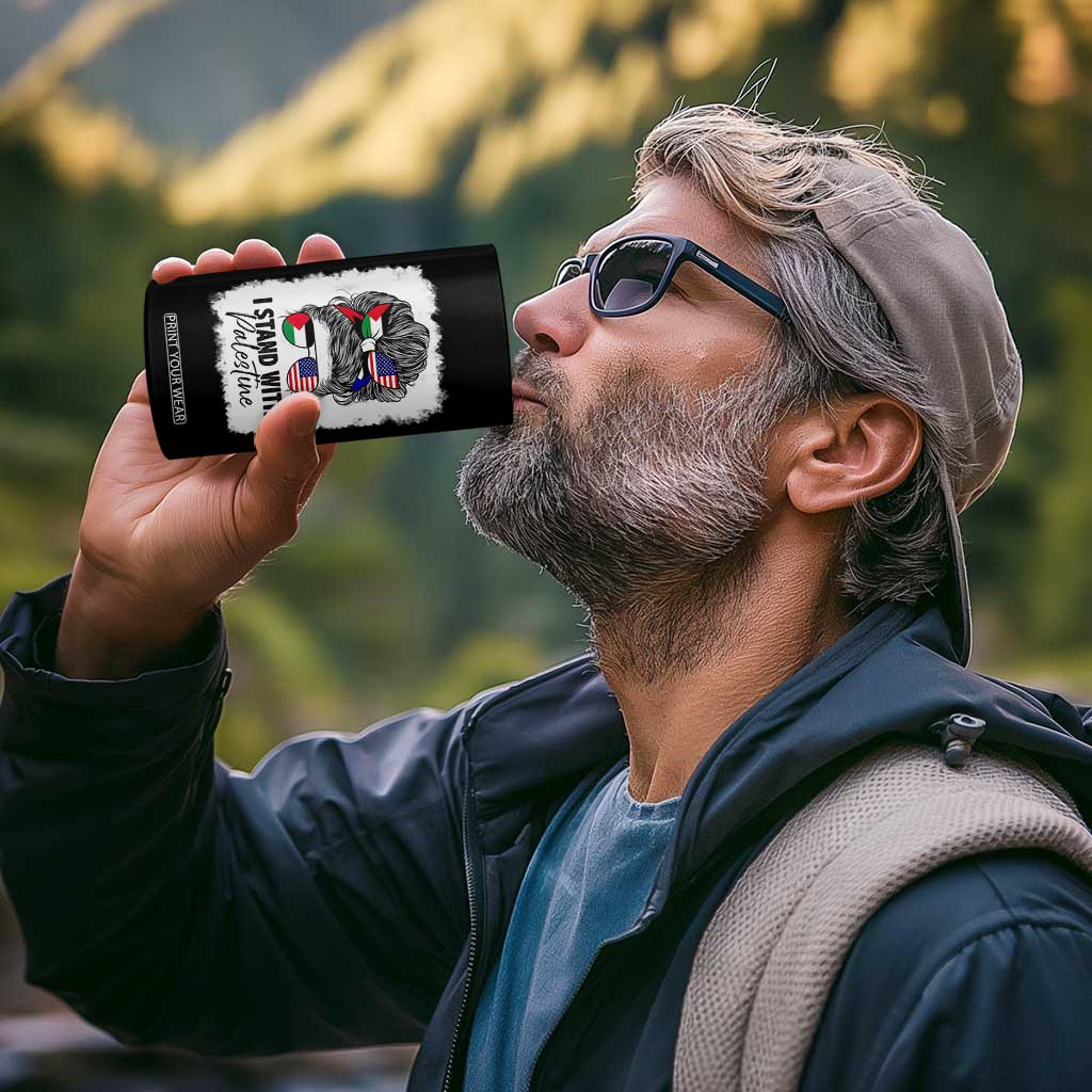 Stand With Palestine 4 in 1 Can Cooler Tumbler Messy Bun Gaza Palestinian Flag TS10 Print Your Wear