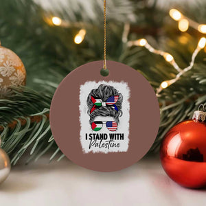 Stand With Palestine Ceramic Ornament Messy Bun Gaza Palestinian Flag TS10 1pc Mocha Print Your Wear