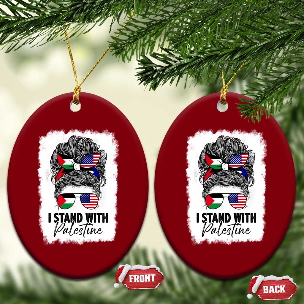 Stand With Palestine Ceramic Ornament Messy Bun Gaza Palestinian Flag TS10 Print Your Wear