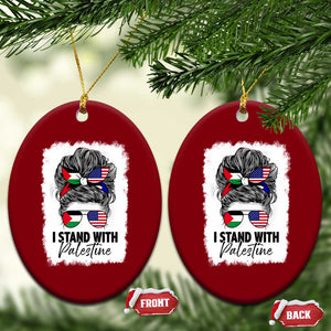 Stand With Palestine Ceramic Ornament Messy Bun Gaza Palestinian Flag TS10 Print Your Wear