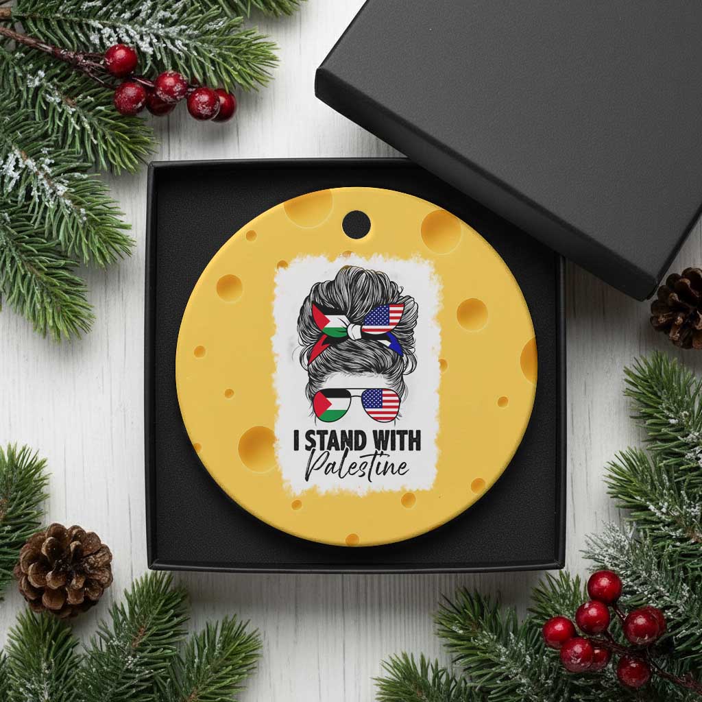 Stand With Palestine Ceramic Ornament Messy Bun Gaza Palestinian Flag TS10 1pc Yellow Cheese Print Your Wear
