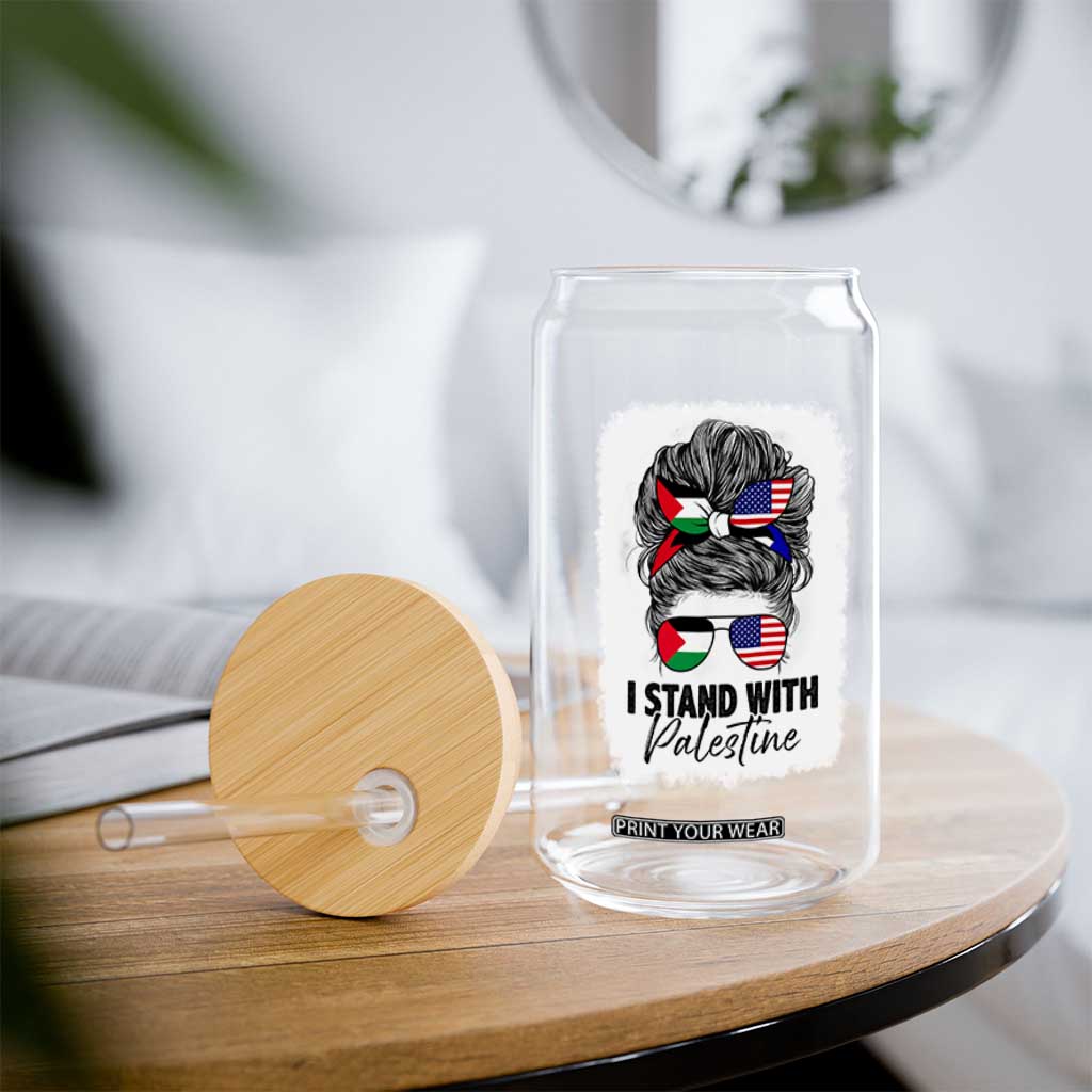 Stand With Palestine Glass Can Messy Bun Gaza Palestinian Flag TS10 Print Your Wear