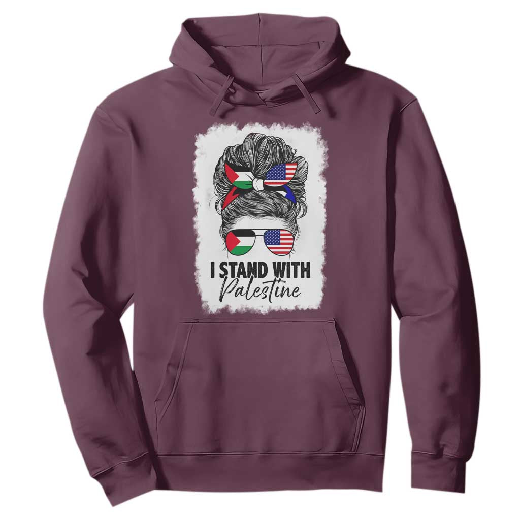 Stand With Palestine Hoodie Messy Bun Gaza Palestinian Flag TS10 Maroon Print Your Wear
