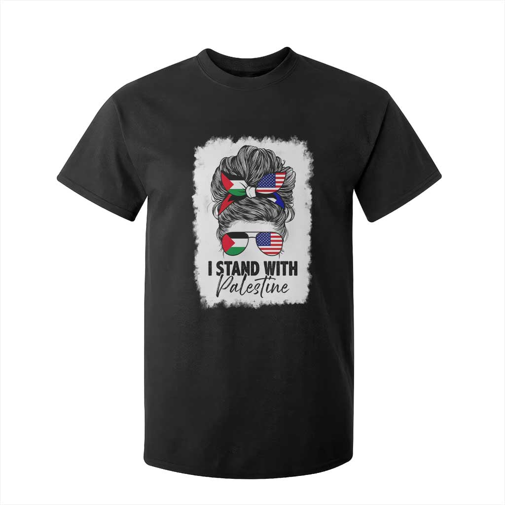 Stand With Palestine T Shirt For Kid Messy Bun Gaza Palestinian Flag TS10 Black Print Your Wear