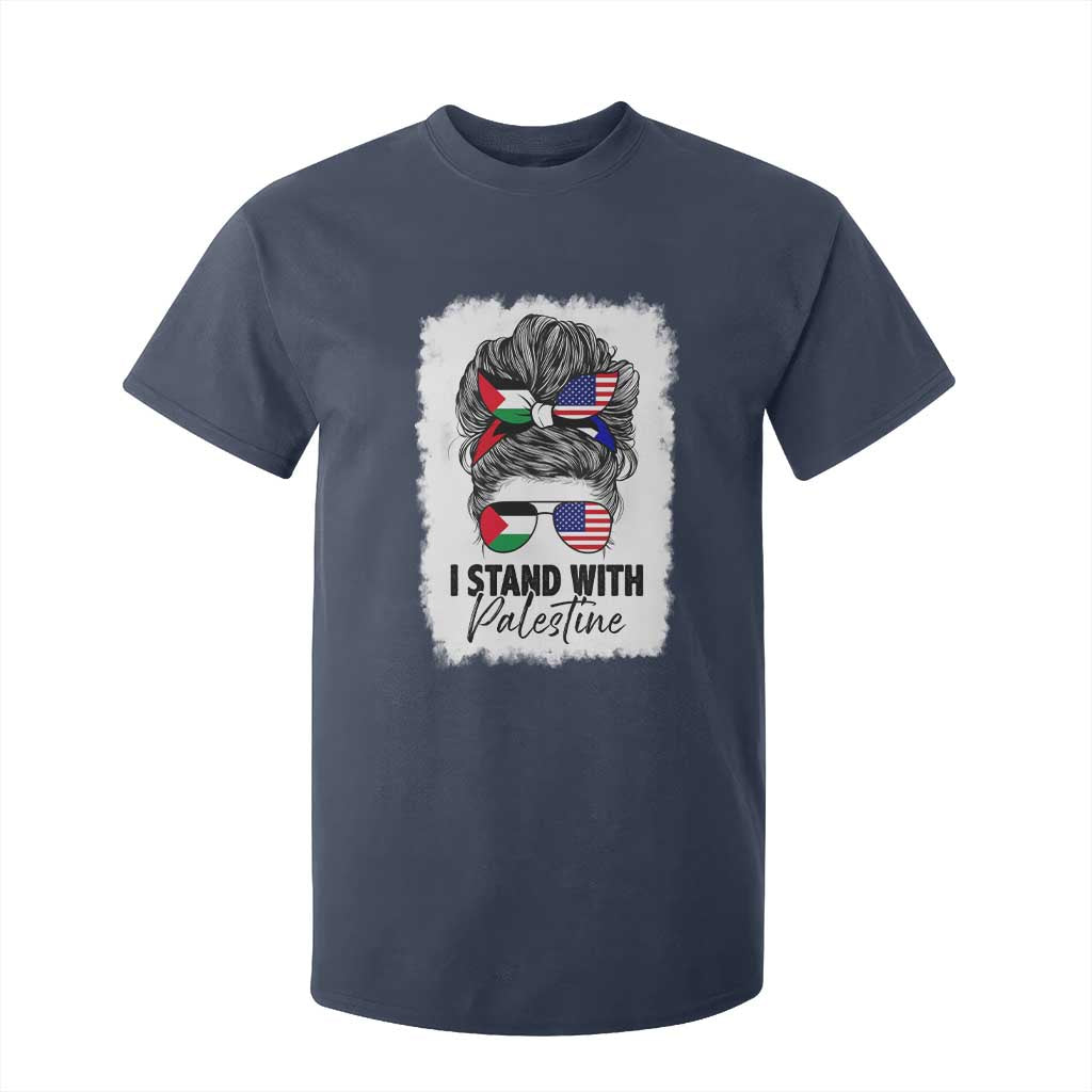 Stand With Palestine T Shirt For Kid Messy Bun Gaza Palestinian Flag TS10 Navy Print Your Wear