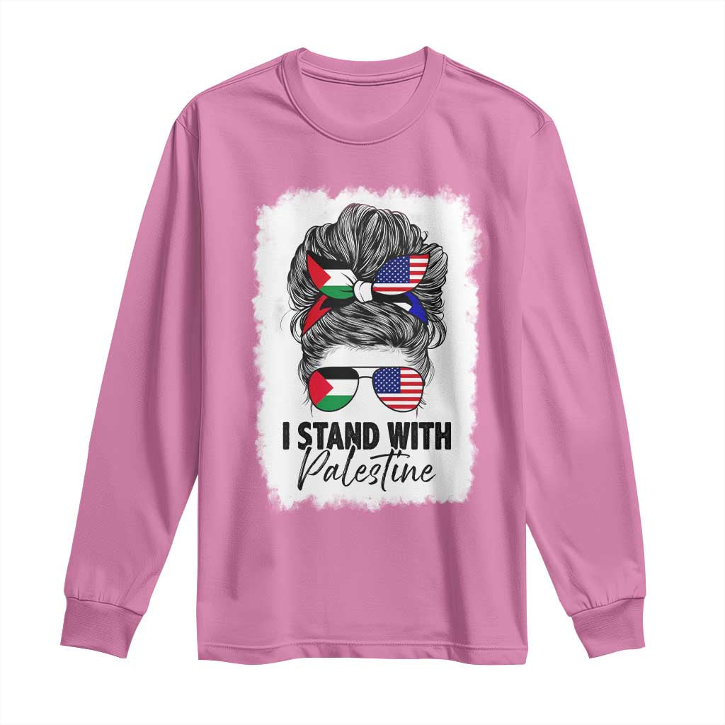 Stand With Palestine Long Sleeve Shirt Messy Bun Gaza Palestinian Flag TS10 Azalea Print Your Wear