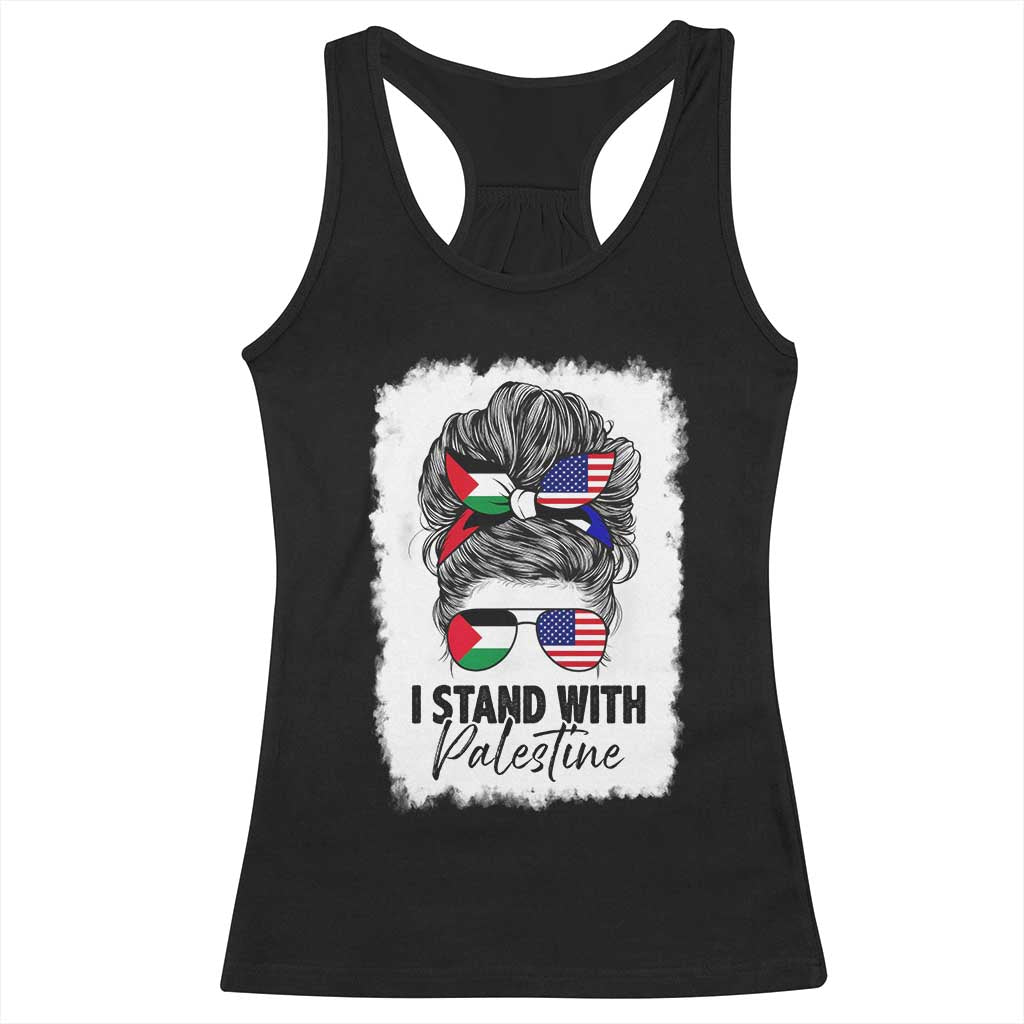 Stand With Palestine Racerback Tank Top Messy Bun Gaza Palestinian Flag TS10 Black Print Your Wear