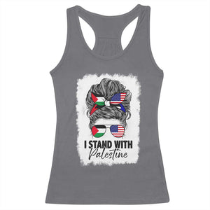 Stand With Palestine Racerback Tank Top Messy Bun Gaza Palestinian Flag TS10 Charcoal Print Your Wear