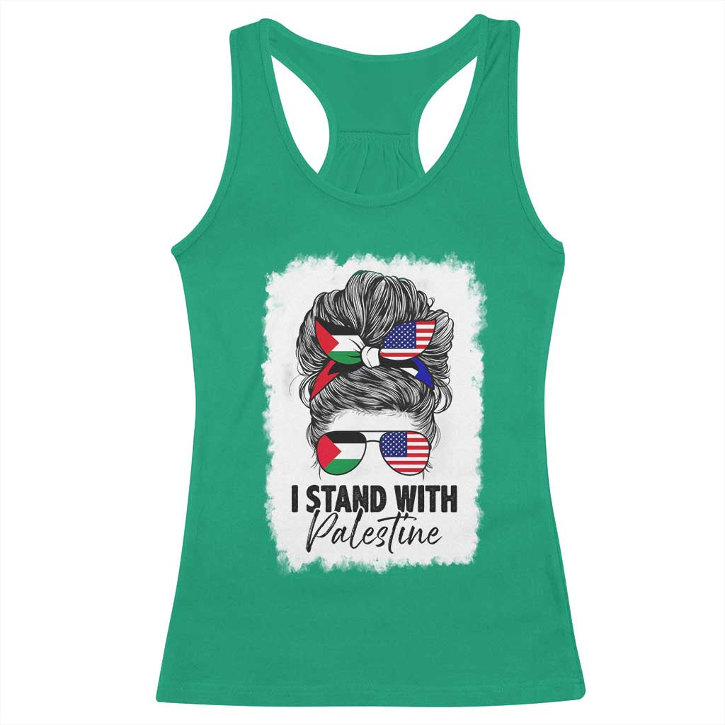 Stand With Palestine Racerback Tank Top Messy Bun Gaza Palestinian Flag TS10 Irish Green Print Your Wear