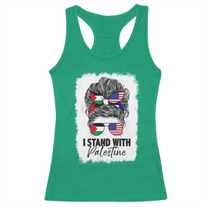 Stand With Palestine Racerback Tank Top Messy Bun Gaza Palestinian Flag TS10 Irish Green Print Your Wear