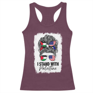 Stand With Palestine Racerback Tank Top Messy Bun Gaza Palestinian Flag TS10 Maroon Print Your Wear