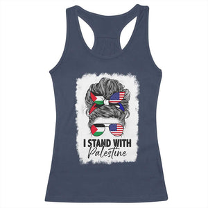 Stand With Palestine Racerback Tank Top Messy Bun Gaza Palestinian Flag TS10 Navy Print Your Wear
