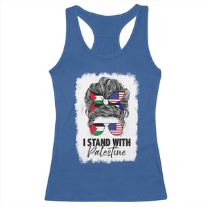 Stand With Palestine Racerback Tank Top Messy Bun Gaza Palestinian Flag TS10 Royal Blue Print Your Wear