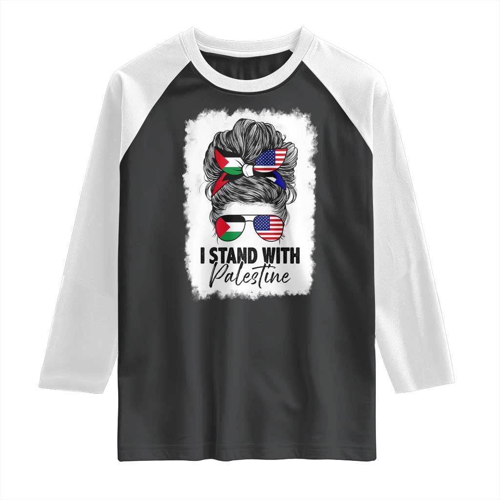 Stand With Palestine Raglan Shirt Messy Bun Gaza Palestinian Flag TS10 Black White Print Your Wear