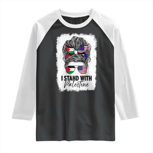 Stand With Palestine Raglan Shirt Messy Bun Gaza Palestinian Flag TS10 Black White Print Your Wear