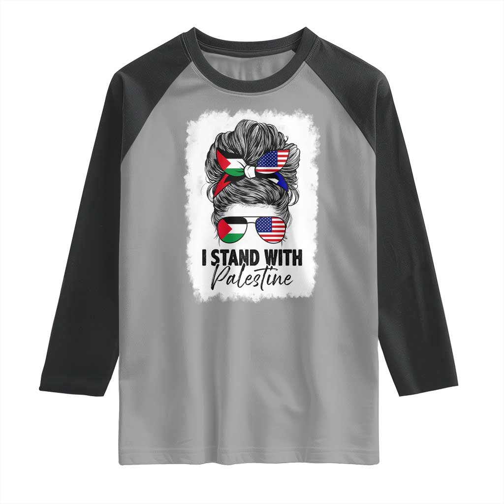 Stand With Palestine Raglan Shirt Messy Bun Gaza Palestinian Flag TS10 Sport Gray Black Print Your Wear